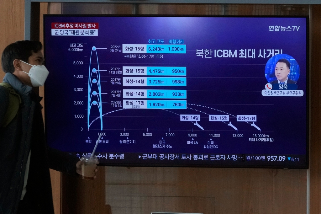 A news program reporting on North Korea's missile launch on Friday.