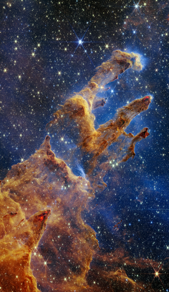 The "Pillars of Creation" taken by the James Webb Space Telescope.