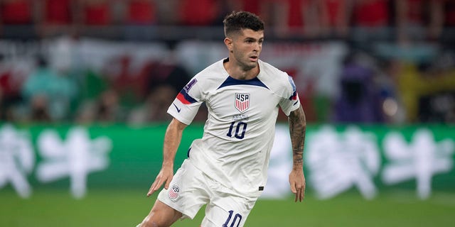 Christian Pulisic of USA in action during the FIFA World Cup Qatar 2022 Group B match between USA and Wales at Ahmad Bin Ali Stadium on November 21, 2022 in Doha, Qatar. 