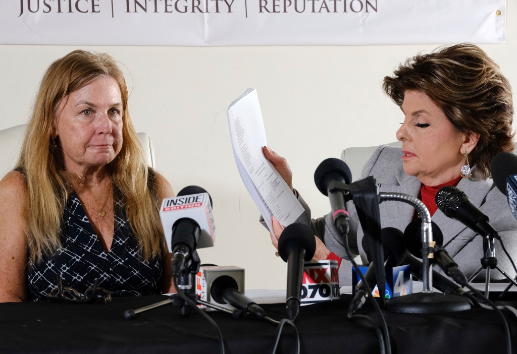 
"Rust" script supervisor Mamie Mitchell with her attorney, Gloria Allred, at a press conference last year.