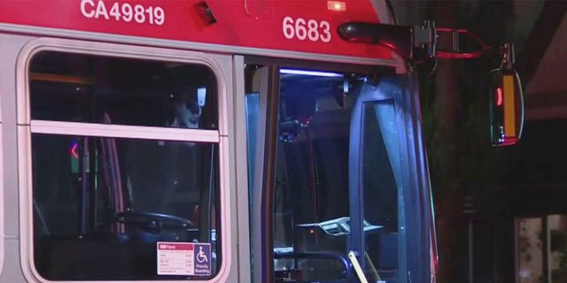 Close up look at the San Francisco Muni bus police say was hijacked, 