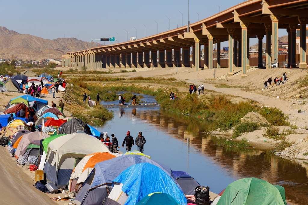 A migrant encampment at the US-Mexico border