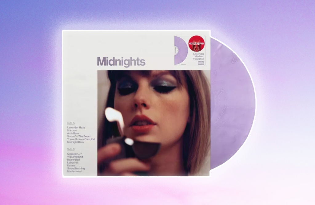 Taylor Swift Midnights Vinyl on purple background