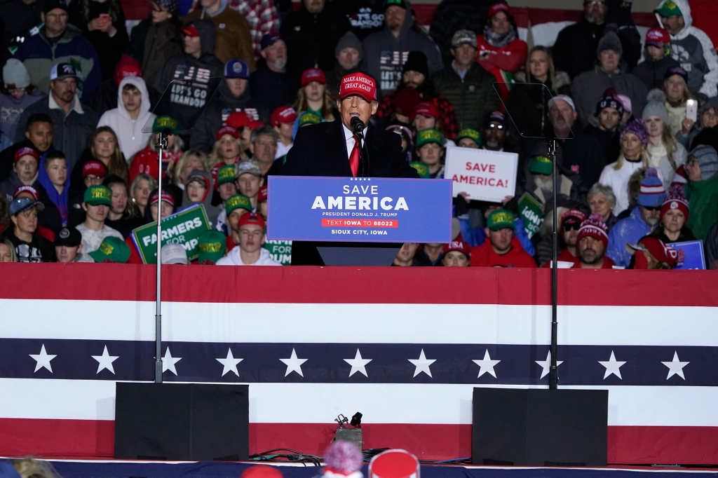 Trump at rally in Iowa Thursday.