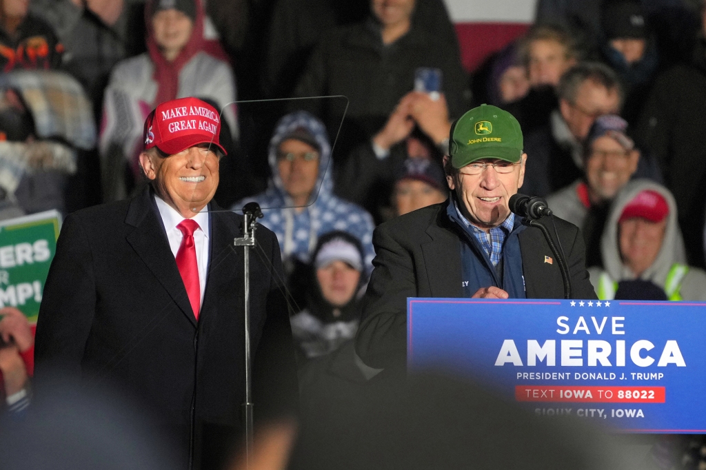 Former U.S. President Donald Trump speaks during a campaign event at Sioux Gateway Airport on November 3, 2022