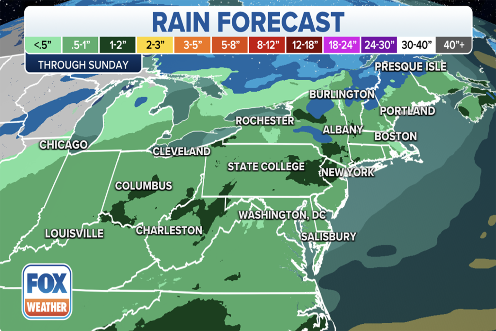 The storm system expects for the rain storm to move from Chicago to New York City by Sunday. 