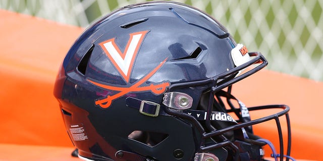 A Virginia Cavaliers helmet on the sidelines during a game against the North Carolina Tar Heels Nov. 5, 2022, at Scott Stadium in Charlottesville, Va. 