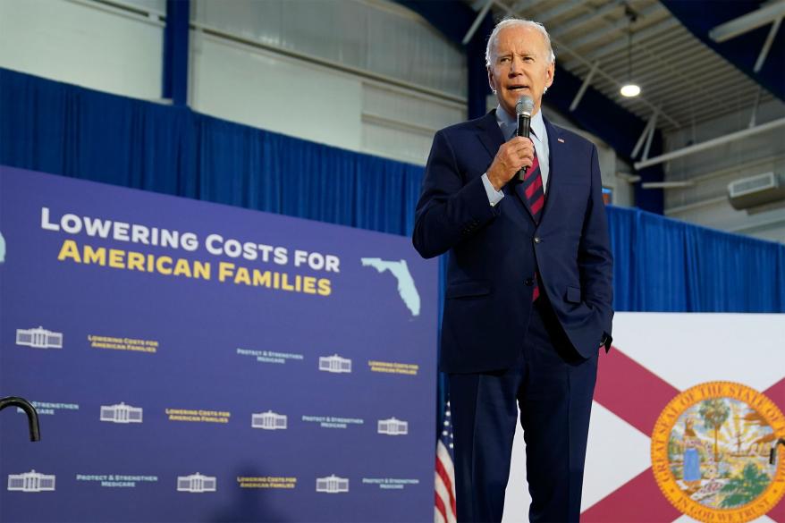 President Joe Biden speaks about social security, Medicare, and prescription drug costs on Nov. 1, 2022, in Hallandale Beach, Fla.