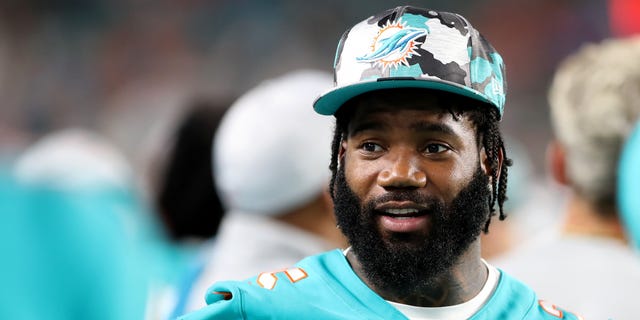 Xavien Howard #25 of the Miami Dolphins looks on during the fourth quarter against the Philadelphia Eagles at Hard Rock Stadium on Aug. 27, 2022 in Miami Gardens, Fla.