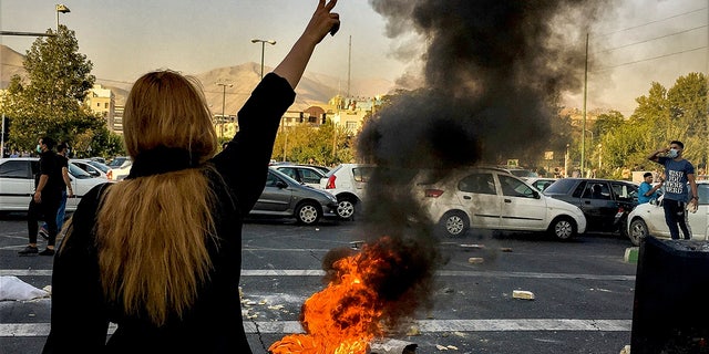 Iranians protest Amini's death, in Tehran on Oct. 1, 2022. 