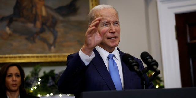 President Joe Biden speaks about the release of Olympian and WNBA player Brittney Griner from Russian custody at the White House on Dec. 8, 2022, in Washington.