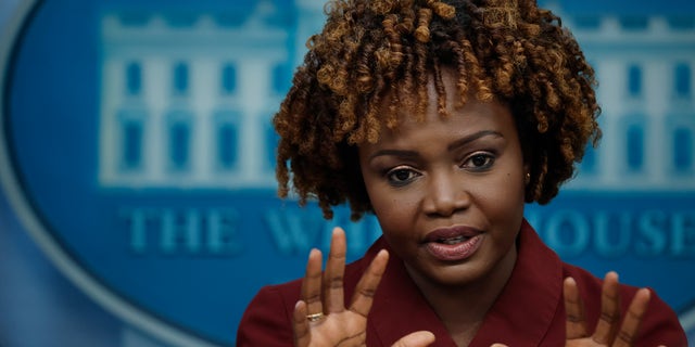 WASHINGTON, DC - DECEMBER 08: White House Press Secretary Karine Jean-Pierre holds the daily news conference in the Brady Press Briefing Room at the White House on December 08, 2022, in Washington, DC. Jean-Pierre fielded questions about the release of Olympic gold-medalist and WNBA player Brittney Griner from Russian custody and the continued detention of Paul Whelan. 