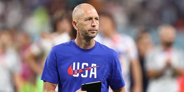 A dejected Gregg Berhalter, head coach/manager of the United States men's national soccer team, at full time during the FIFA World Cup Qatar 2022 Round of 16 match between the Netherlands and USMNT at Khalifa International Stadium on Dec. 3, 2022 in Doha, Qatar.