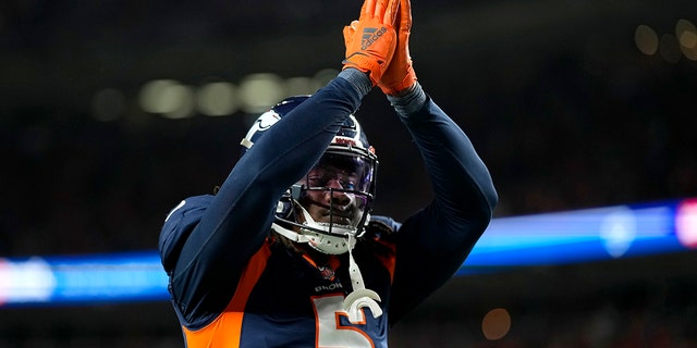 Denver Broncos linebacker Randy Gregory gestures after San Francisco 49ers quarterback Jimmy Garoppolo was called for a safety during the second half of a game in Denver Sept. 25, 2022.