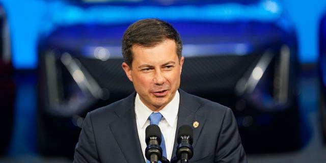 Secretary of Transportation Pete Buttigieg speaks at the North American International Auto Show in Detroit, Wednesday, Sept. 14, 2022.