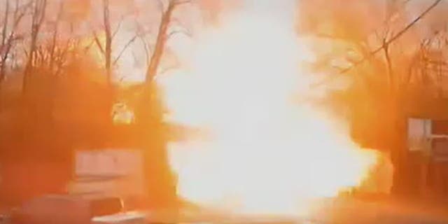 The garbage truck burst into a massive fireball after slamming into a concrete overpass in Indianapolis, Indiana.