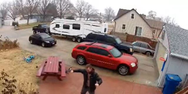 A helpful pit bull assisted his owner walk an icy driveway after he struggled to get traction in Kearney, Neb., Dec. 8