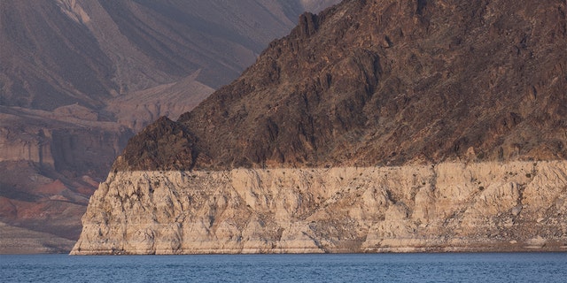 A thick white ring shows the dramatic decline of water levels at Lake Mead, the nation's largest reservoir which has reached its lowest water levels on record since it was created by damming the Colorado River in the 1930s.