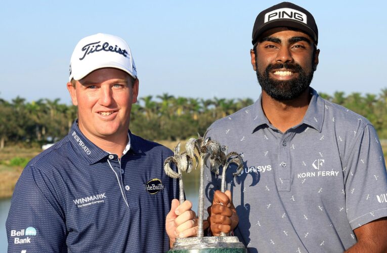 Sahith Theegala and Tom Hoge reel in Charley Hoffman and Ryan Palmer to claim QBE Shootout title
