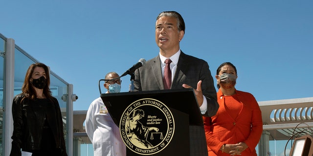 California Attorney General Rob Bonta announces that the state is appealing a decision by a federal judge to overturn a ban on assault weapons during a news conference at Zuckerberg General Hospital in San Francisco, June 10, 2021.