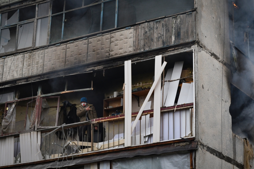 Damage from a building in Bakhmut, Ukraine in the latest attack from Russia.