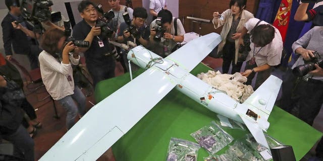 A suspected North Korean drone is viewed at the Defense Ministry in Seoul, South Korea, on June 21, 2017. South Korea said Monday, Dec. 26, 2022, it fired warning shots after North Korean drones violated the South’s airspace.