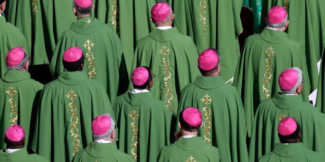 Bishops attend Mass celebrated by Pope Benedict XVI marking the 50th anniversary of the Second Vatican Council in St. Peter's Square at the Vatican on Oct. 11, 2012.