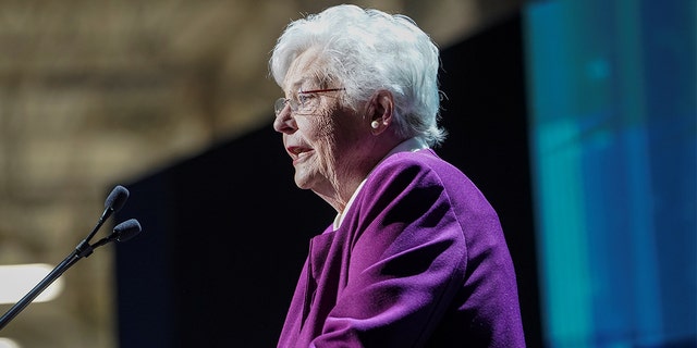 Republican Alabama Gov. Kay Ivey speaks in Woodstock, Alabama, on March 15, 2022.