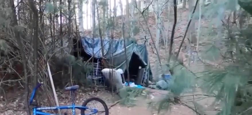 A picture of the tent were a woman is accused of giving birth to a baby and leaving the newborn in the woods.