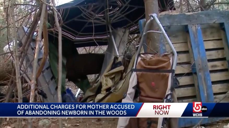 A picture of the tent were a woman is accused of giving birth to a baby and leaving the newborn in the woods.