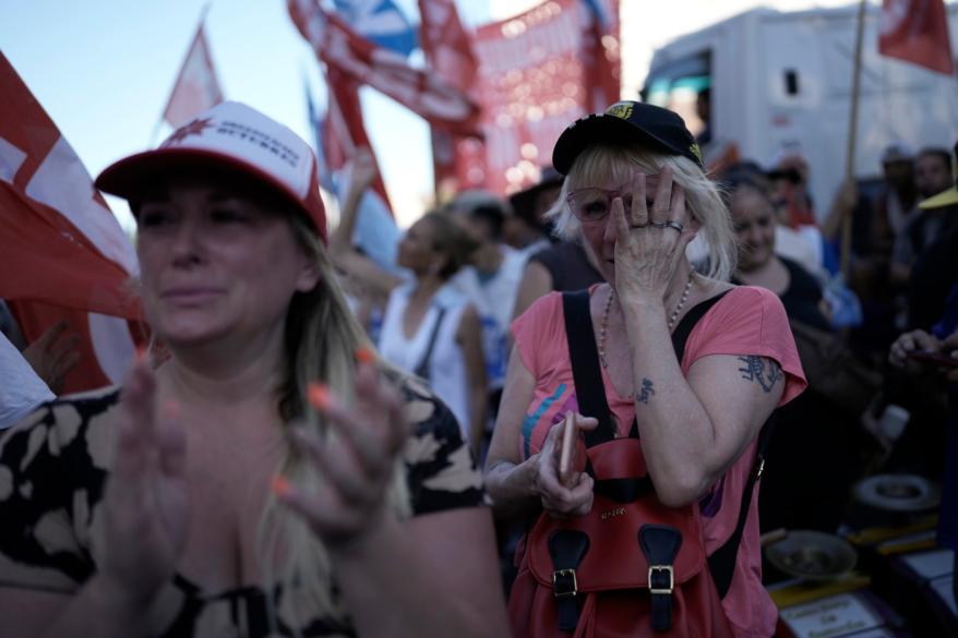 A woman is seen crying after hearing the verdict and sentencing of Argentine Vice President Cristina Fernandez in Buenos Aires, Argentina on Dec. 6, 2022.