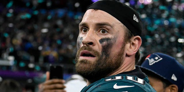 Chris Long of the Philadelphia Eagles celebrates after defeating the New England Patriots in Super Bowl LII at U.S. Bank Stadium Feb. 4, 2018, in Minneapolis.