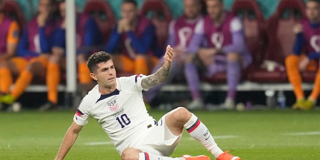 Christian Pulisic of the United States reacts during the World Cup round of 16 soccer match between the Netherlands and the United States, at the Khalifa International Stadium in Doha, Qatar, Saturday, Dec. 3, 2022.