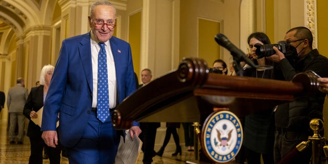 Senate Majority Leader Chuck Schumer arrives for a press conference on Nov. 15.