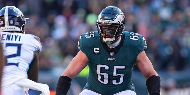 Lane Johnson of the Philadelphia Eagles in action against the Tennessee Titans at Lincoln Financial Field on Dec. 4, 2022, in Philadelphia.