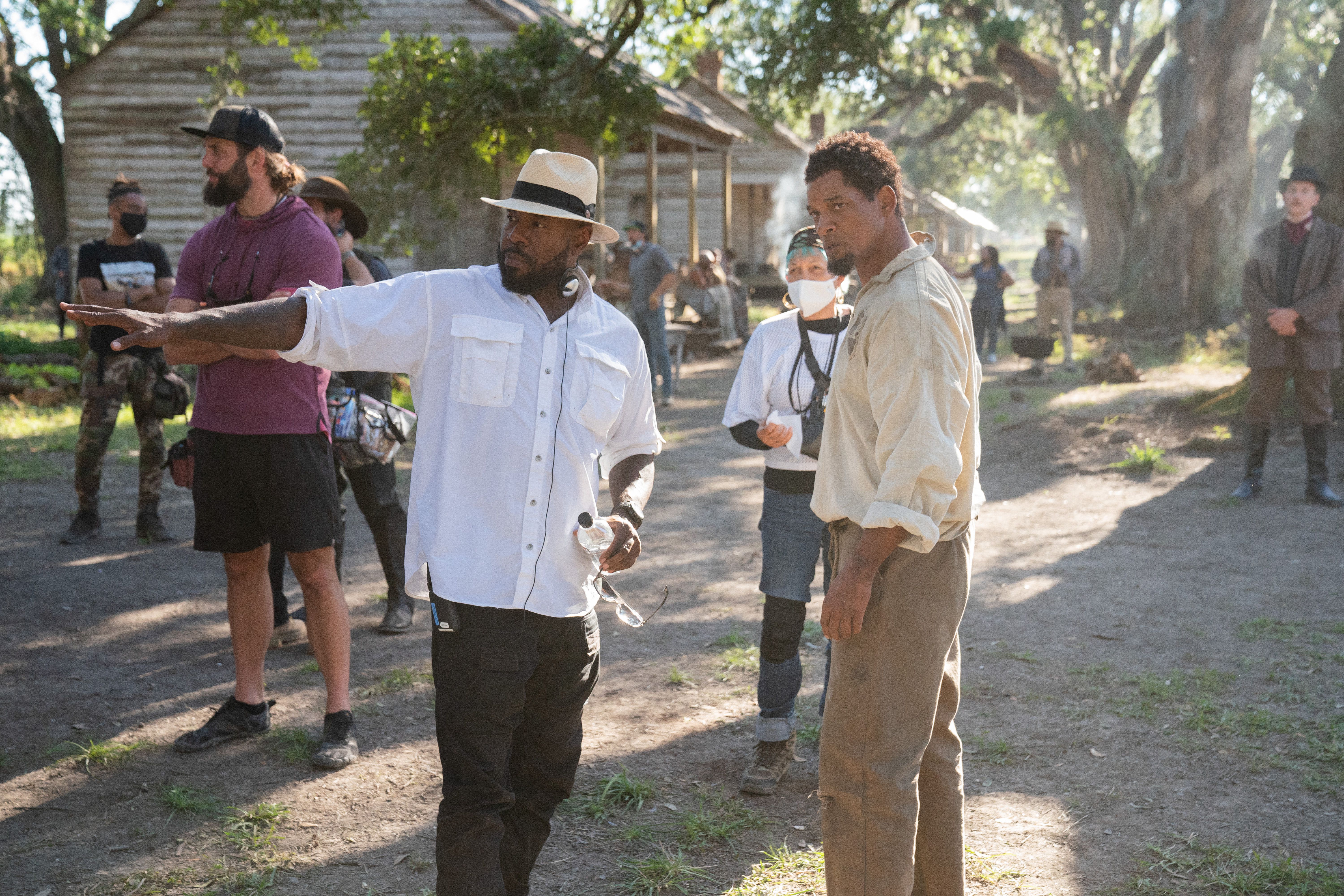 Antoine Fuqua and Will Smith on the set of Emancipation.