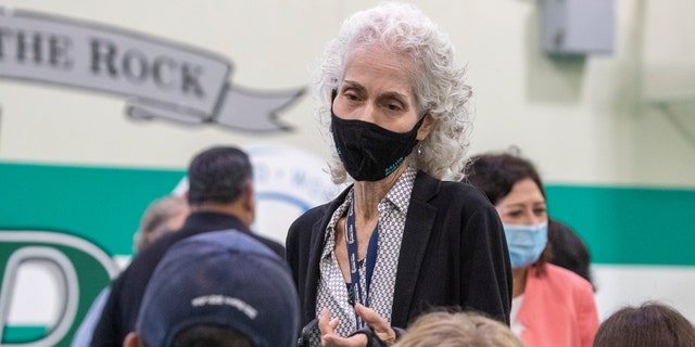 Eagle Rock, CA - August 30: Dr. Barbara Ferrer, center, director of the Los Angeles County Department of Public Health, on Monday, Aug. 30, 2021, in Eagle Rock, CA. 