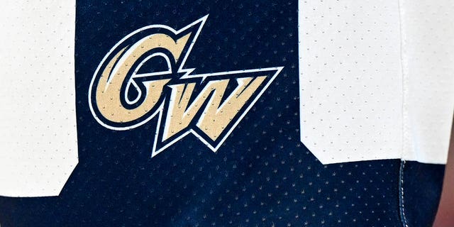 The George Washington Colonials logo on their uniform during the Massachusetts Minutemen game at Capital One Arena on March 10, 2022, in Washington, D.C.