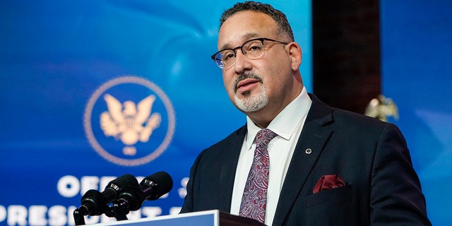 Miguel Cardona speaks after President-Elect Joe Biden announced his nomination for Education Secretary at the Queen theatre on December 23, 2020 in Wilmington, Delaware. 