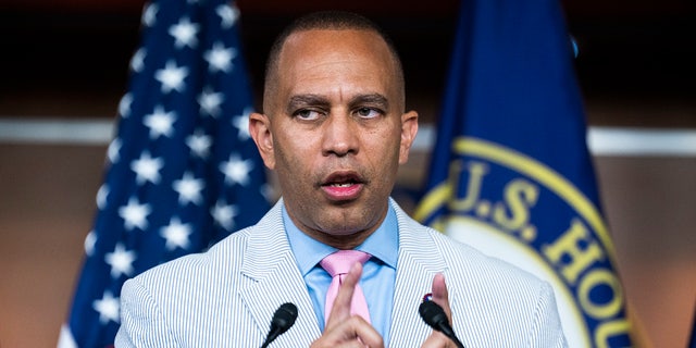 Rep. Hakeem Jeffries conducts a news conference on July 13, 2022.