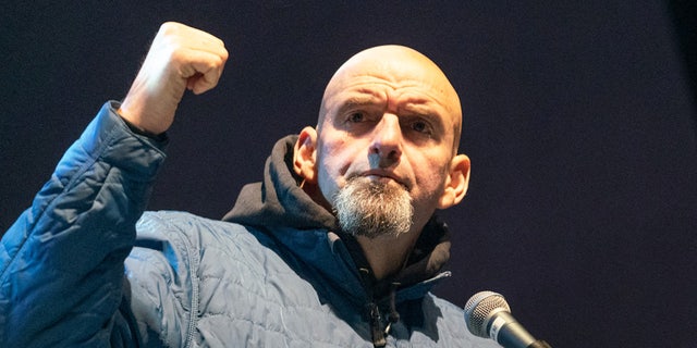 John Fetterman speaks to supporters at a "Get Out the Vote" rally in Pittsburgh, Pennsylvania.