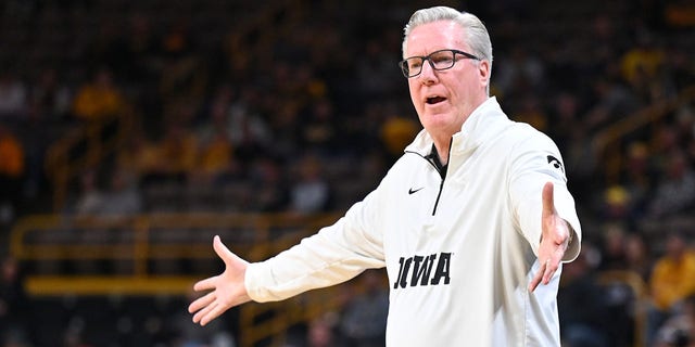 Iowa coach Fran McCaffery reacts his team's play during the Nebraska Omaha Mavericks game versus the Iowa Hawkeyes on Nov. 21, 2022, at Carver-Hawkeye Arena in Iowa City, Iowa.