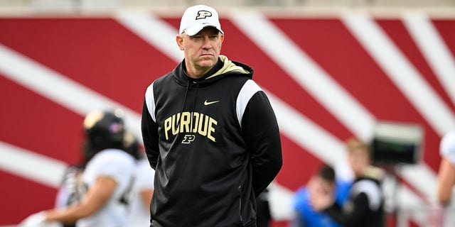 Purdue head coach Jeff Brohm prior to a game against the Indiana Hoosiers Nov. 26, 2022, at Memorial Stadium in Indianapolis. 