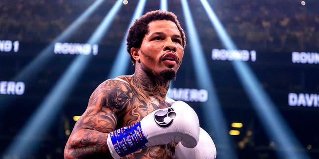 Gervonta Davis in action against Rolando Romero during their fight for Davis' WBA World lightweight title at Barclays Center on May 28, 2022 in Brooklyn, New York.