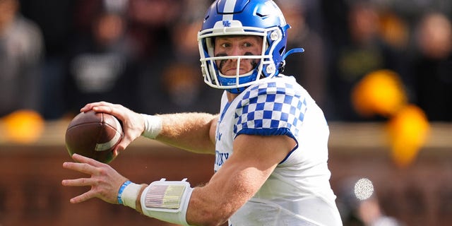 Will Levis of the Kentucky Wildcats looks to pass against the Missouri Tigers on Nov. 5, 2022, in Columbia.