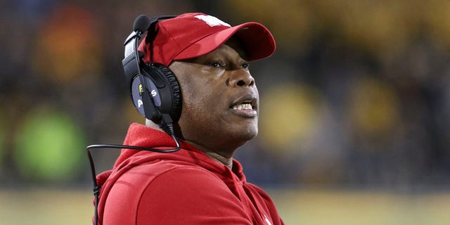 Interim head coach Mickey Joseph of the Nebraska Cornhuskers during the second half against the Iowa Hawkeyes at Kinnick Stadium, on November 25, 2022, in Iowa City, Iowa.  