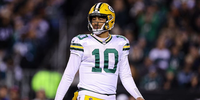 Jordan Love of the Green Bay Packers reacts to a play against the Philadelphia Eagles during the second half at Lincoln Financial Field Nov. 27, 2022, in Philadelphia. 