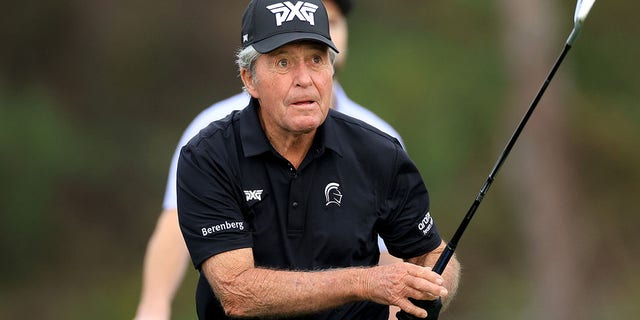 Gary Player, of South Africa, plays a shot during the Thursday pro-am as a preview for the 2022 PNC Championship at The Ritz-Carlton Golf Club on Dec. 15, 2022 in Orlando, Florida. 