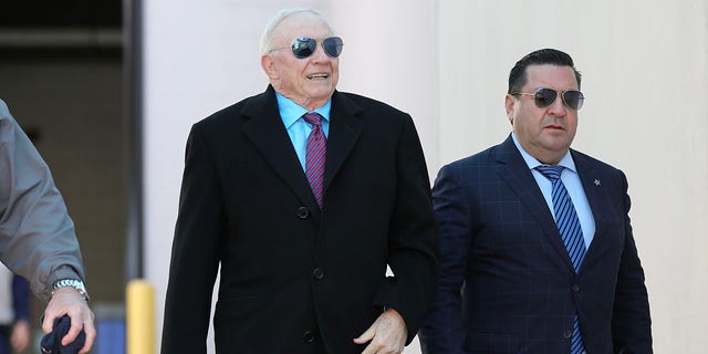 Dallas Cowboys owner Jerry Jones enters the field before the game against the Jacksonville Jaguars at TIAA Bank Field on December 18, 2022, in Jacksonville, Florida. 