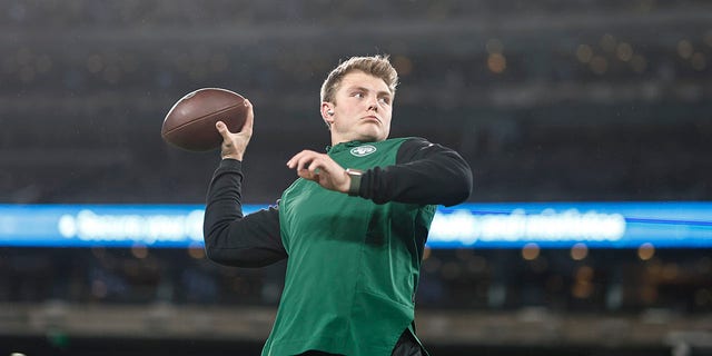 Zach Wilson of the New York Jets warms up prior to a game against the Jacksonville Jaguars at MetLife Stadium Dec. 22, 2022, in East Rutherford, N.J. 